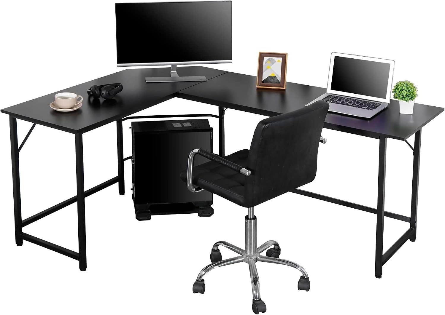 Modern L-Shaped Home Office Gaming Desk PC Table Writing Desk with CPU Stand Stu