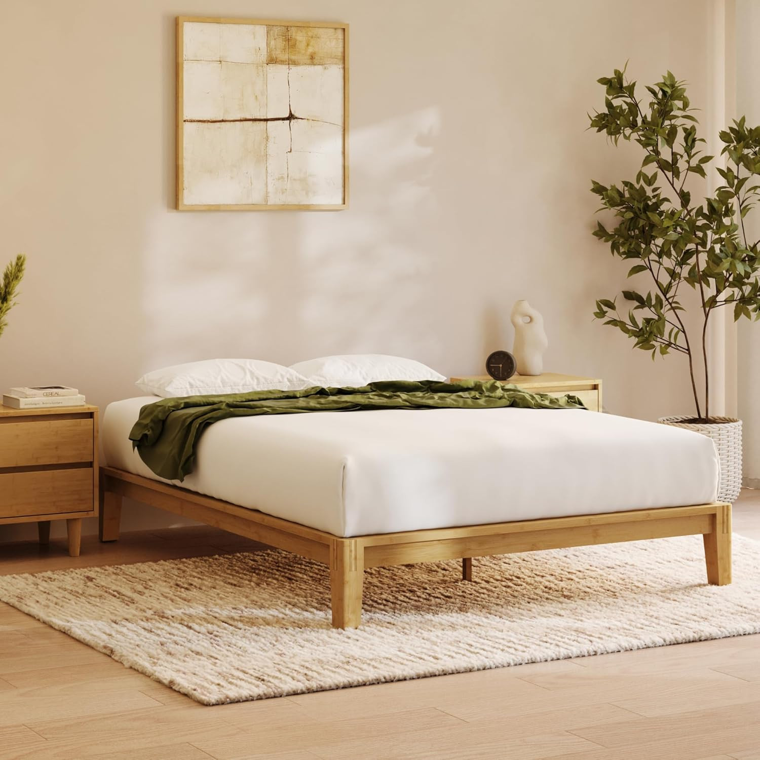 Nectar Bamboo Platform Bed Frame – Queen – Natural – Floating Center Support Leg