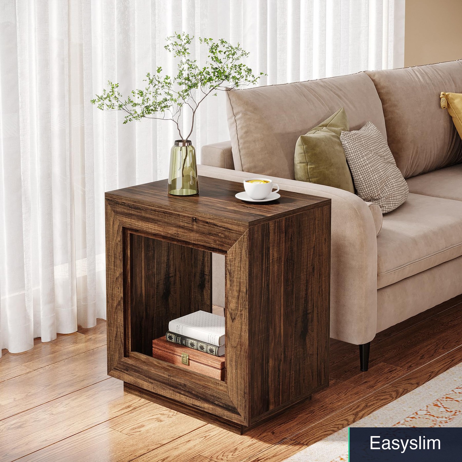 End Table Rustic Brown Engineered Wood 24 x 16 x 26 Inch 2-Shelf Storage