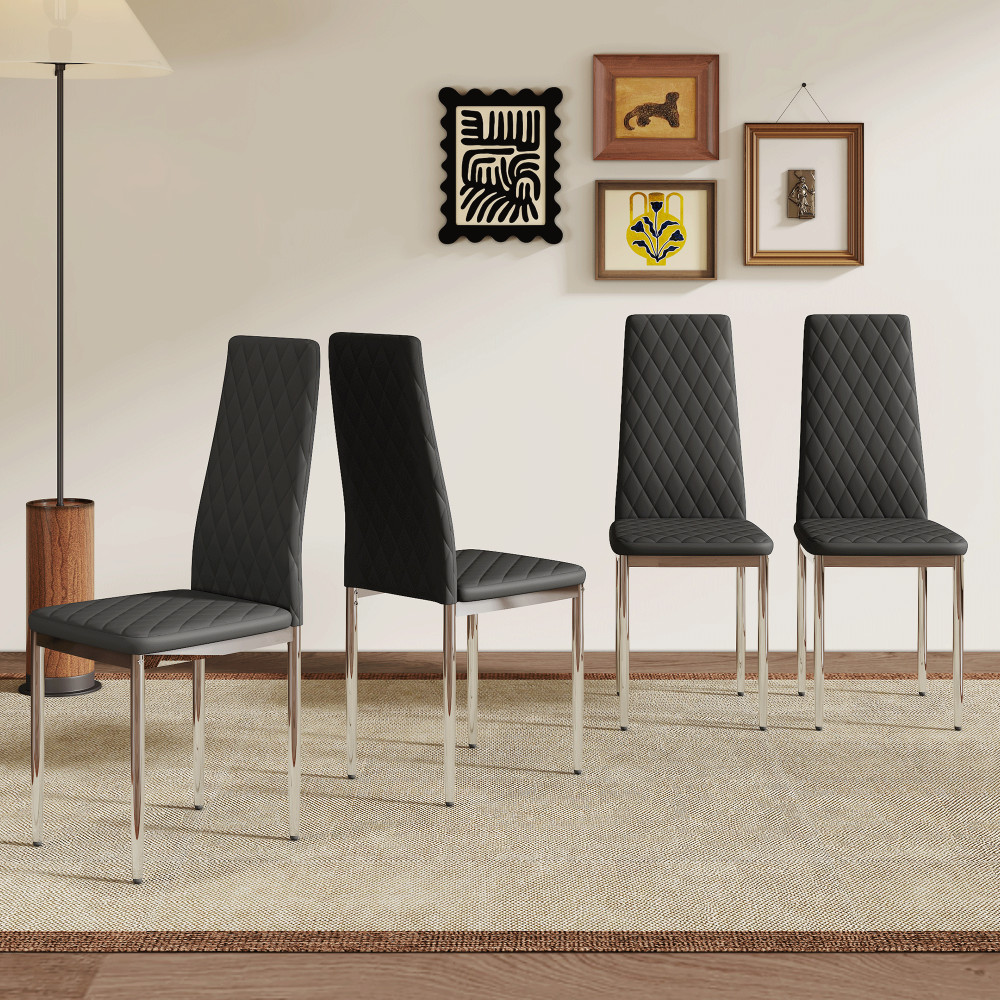 Set of 4/6/8 Modern Black PU Dining Chairs Diamond Tufted High Back Side Chair