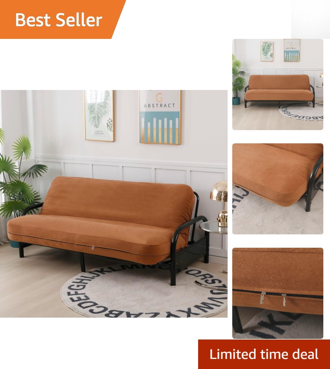 Machine Washable Full Size 54×75 Micro Suede Futon Protector in Stylish Camel