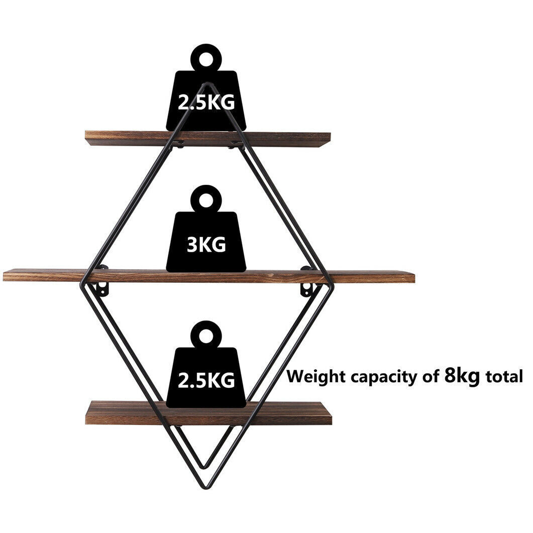 Geometric Diamond Wall Shelves 3 Tier Hanging Floating Display Shelf Decor 20″