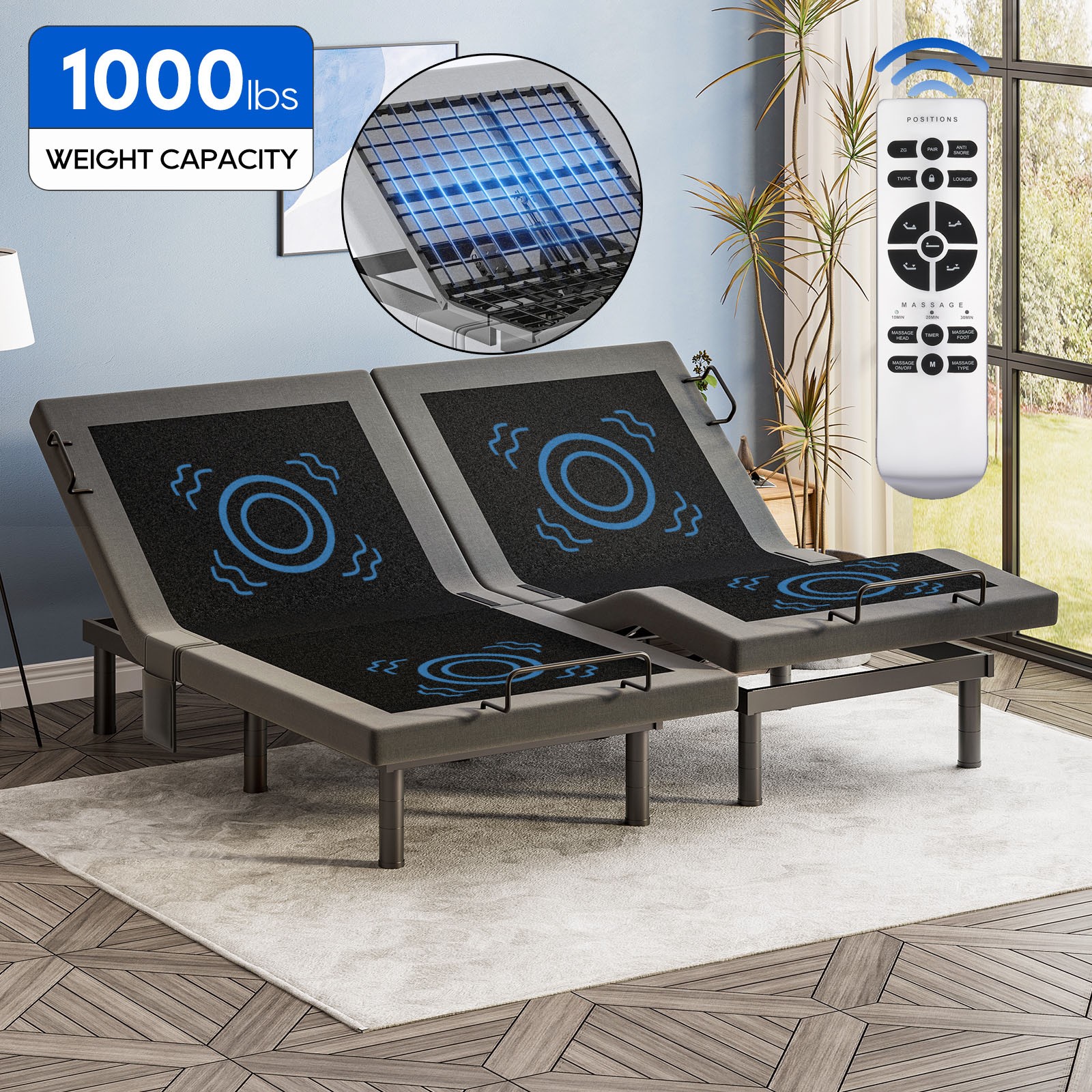 Split King Adjustable Electric Bed Frame Base Stress Massage Wireless Remote USB