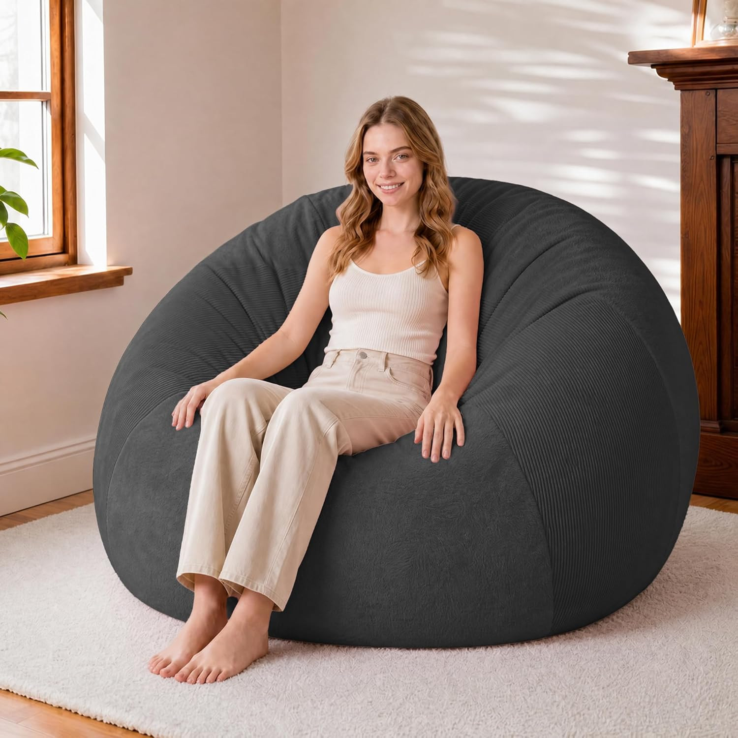 5FT Bean Bag Chair Teardrop Bean Bag Chairs for Adults Beanbag with Memory Foam