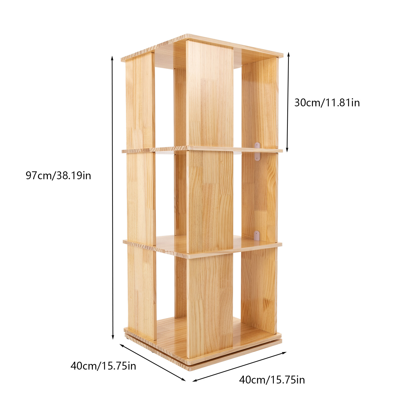 3 Tiers 360 Rotating Bookshelf Display Floor Standing Wood Bookcase Storage Rack
