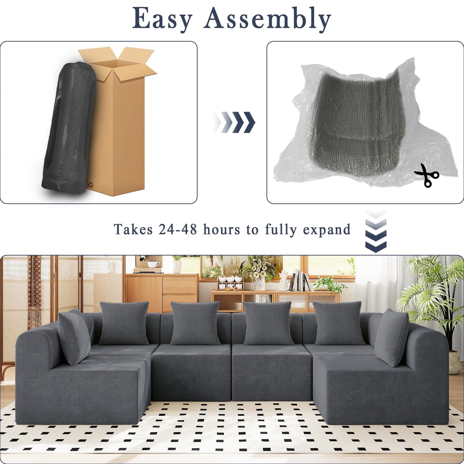 Cloud L-Shape Sectional Sofa Deep for Seat No Assembly Memory Foam Boneless