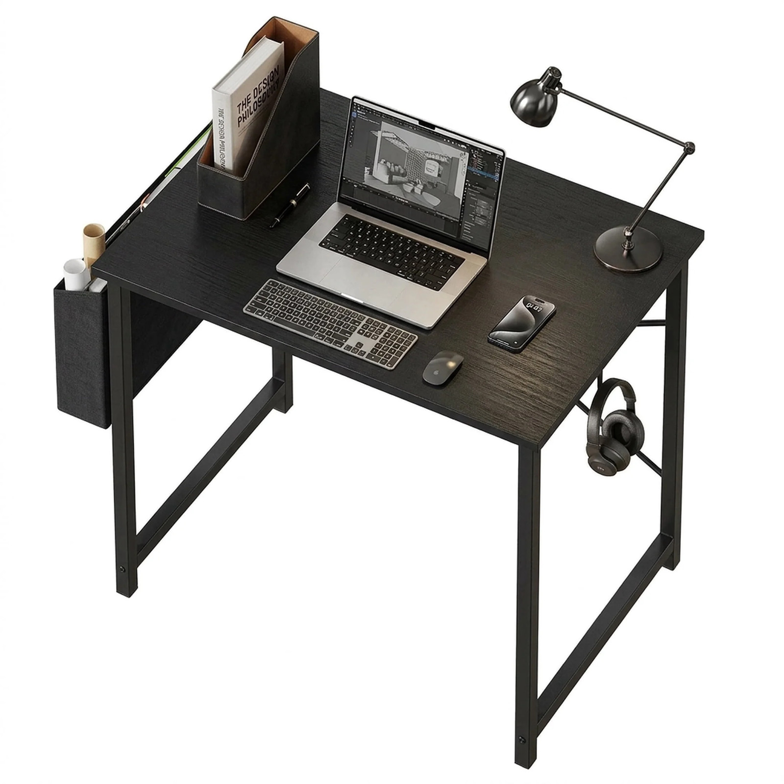 31″ Home Office Desk for Small Spaces, Computer Desk with Storage Bag & Hook,