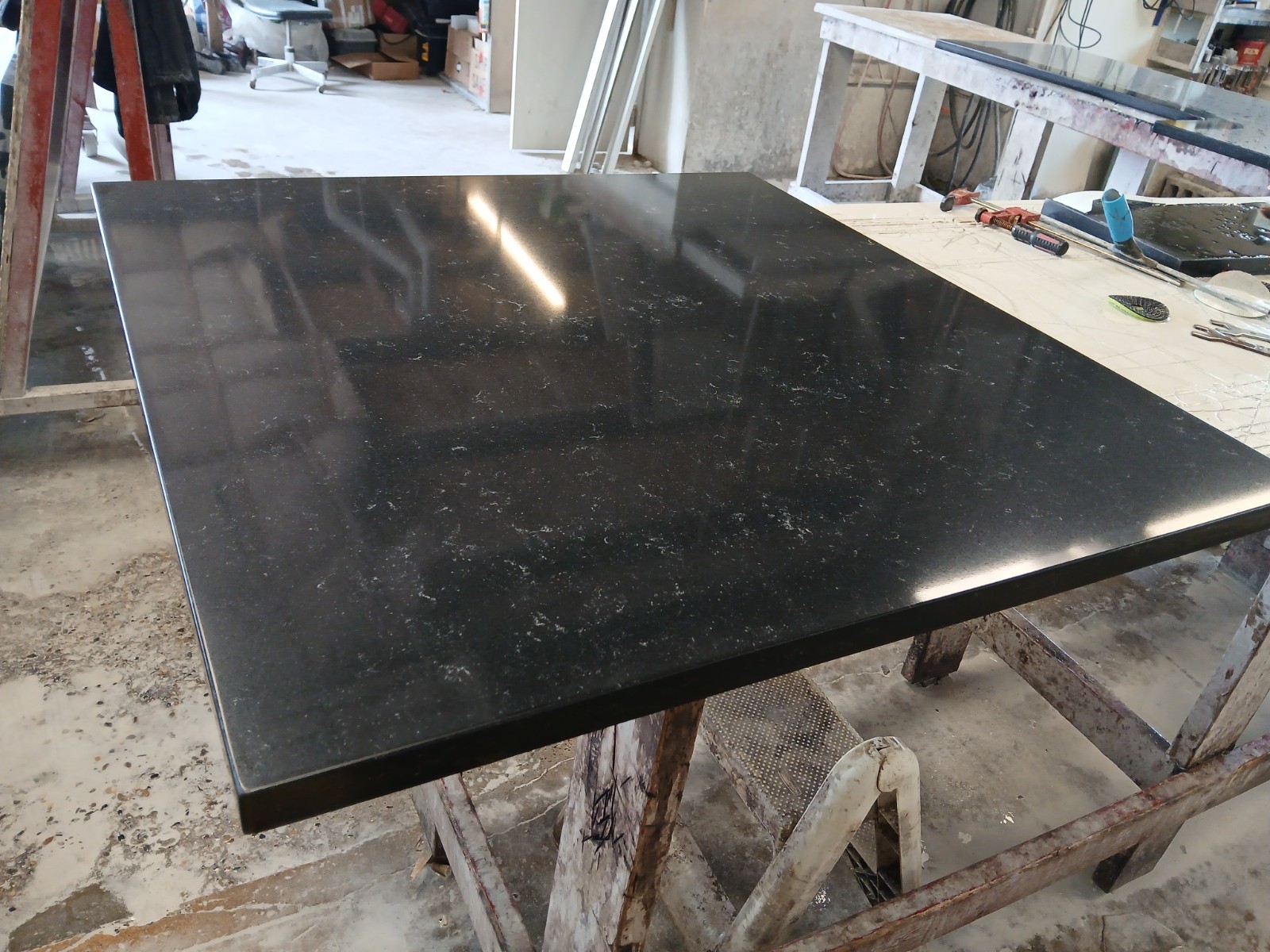 Stone table top, quartz. Handcrafted in Wisconsin