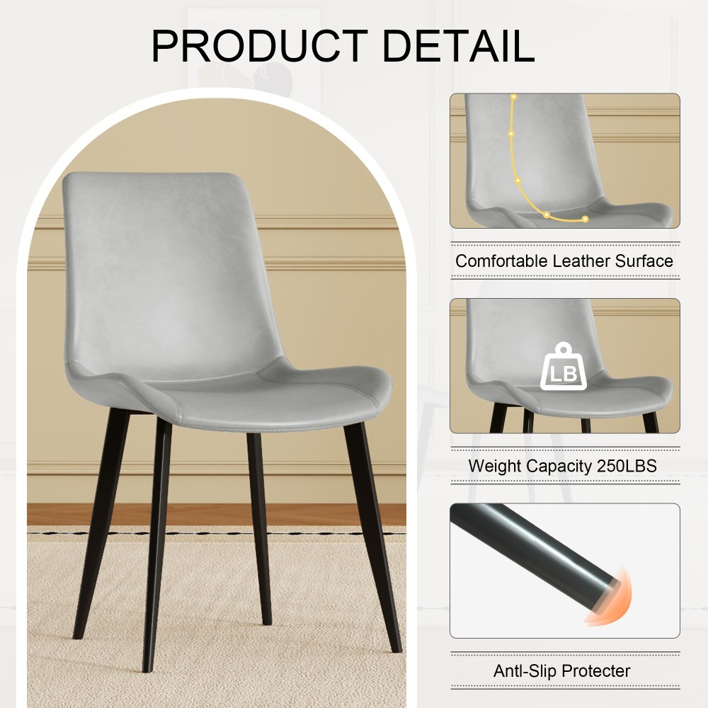 4 Dining Chairs PU Leather Carbon Steel Legs Curved Backrest Padded Seats