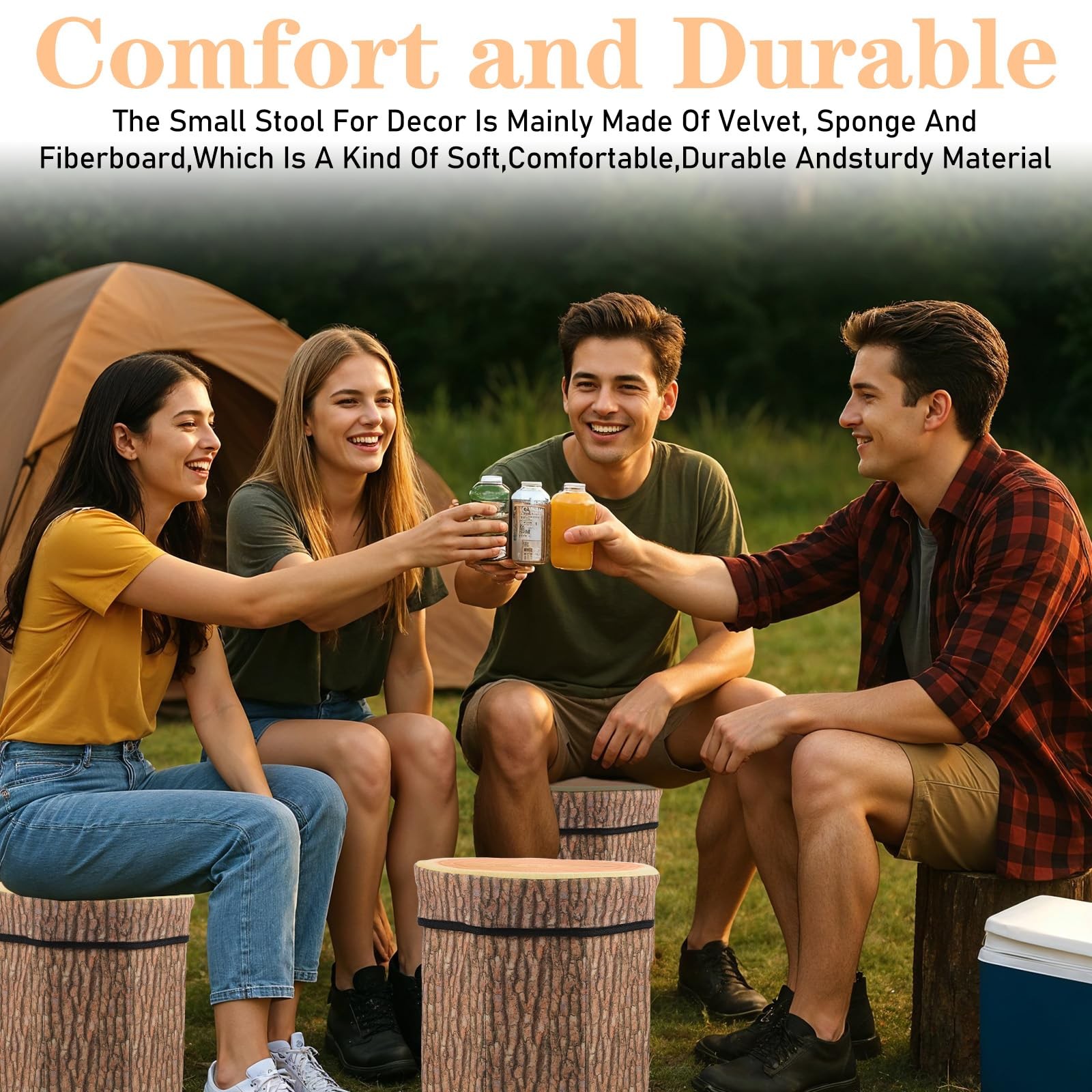 3 Pack Tree Stump Storage Stool 12 x 12 Inch Stool Ottoman, Cute Seat Chest