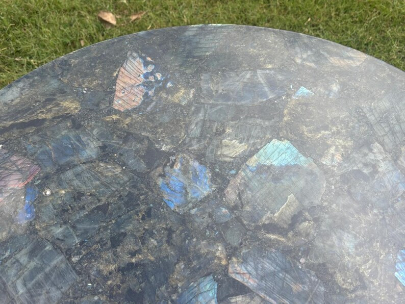 Round Labradorite Coffee Table | Handmade Luxury Gemstone Stone Table