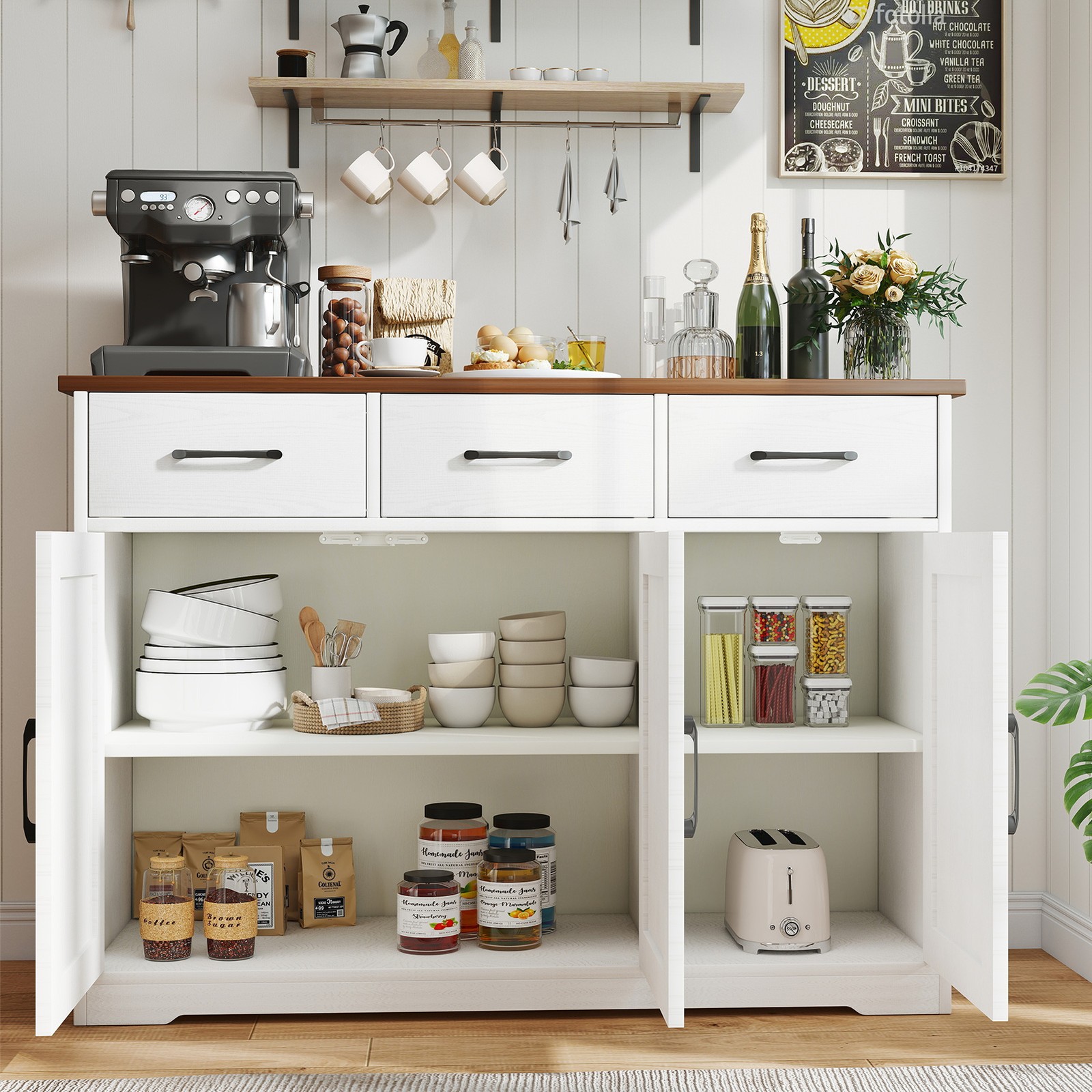 Sideboard Buffet Cabinet Large Capacity Particle Board Side Storage Cabinet