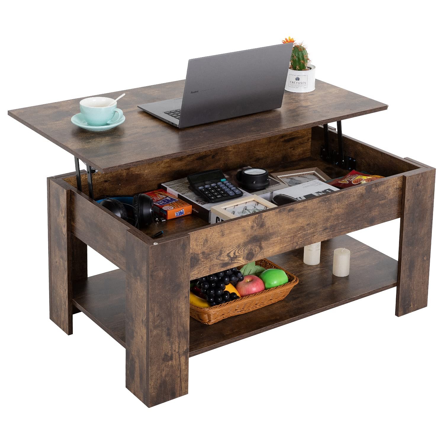 FDW Lift Coffee Table with Hidden Compartment and Storage Shelf Wooden Lift Tabl