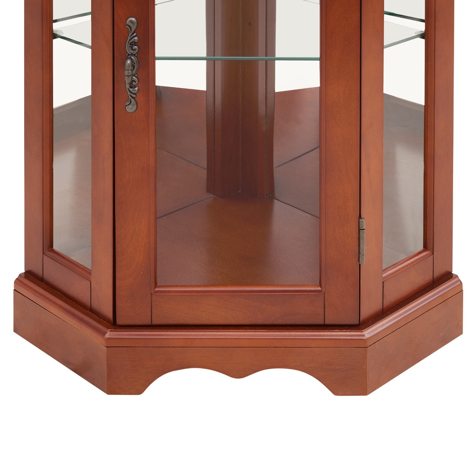 Curio Display Cabinet with lights, Tempered Glass Shelves, Mirrored Back, Walnut