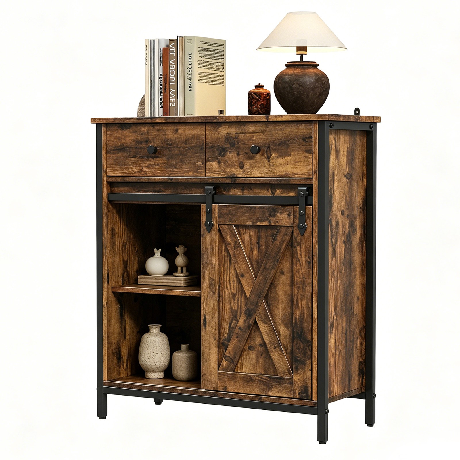 Buffet Cabinet Farmhouse Sideboard Stable Metal Frame Side Cabinet Entryway