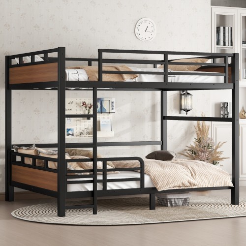 Queen over Queen Metal Bunk Bed,Separable Bed Frame w/Raised Security Fence