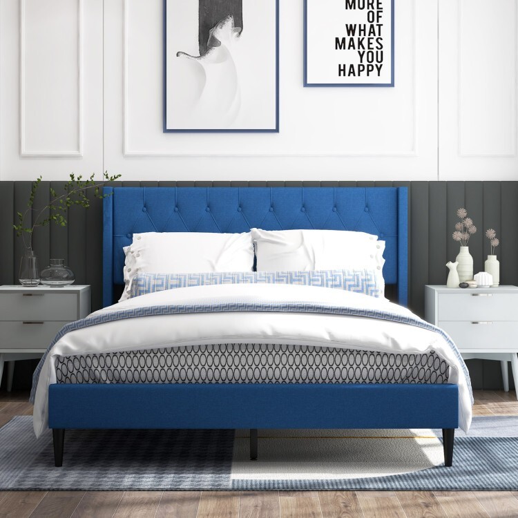 81″ Queen Size Platform Bed Frame & Button Tufted Upholstered Wingback Headboard