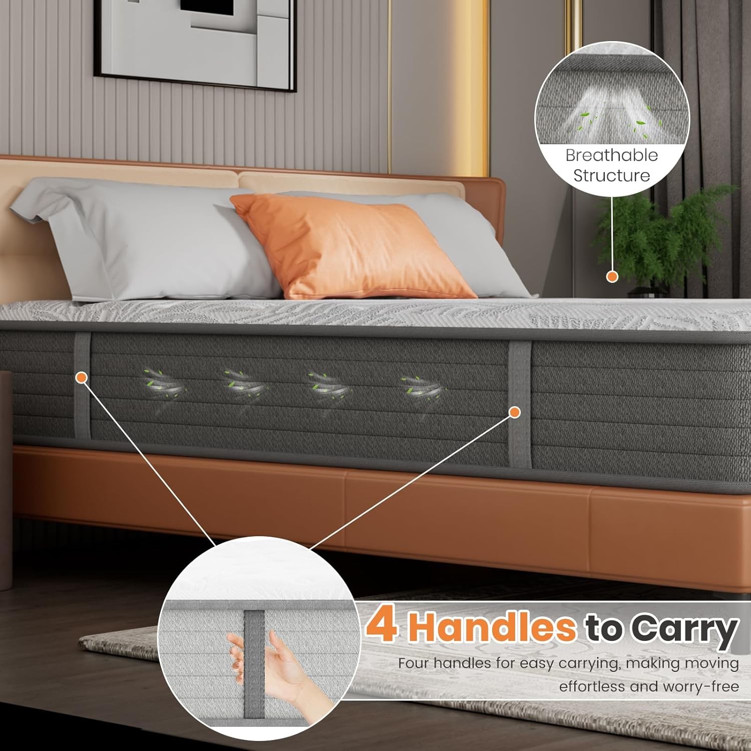 Twin XL Mattress 12″ Hybrid Mattress – Medium-Plush Support- Made in –