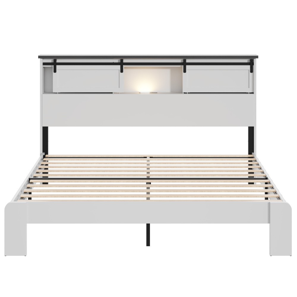 King size bed, metal bed frame with charging station, no need for box spring