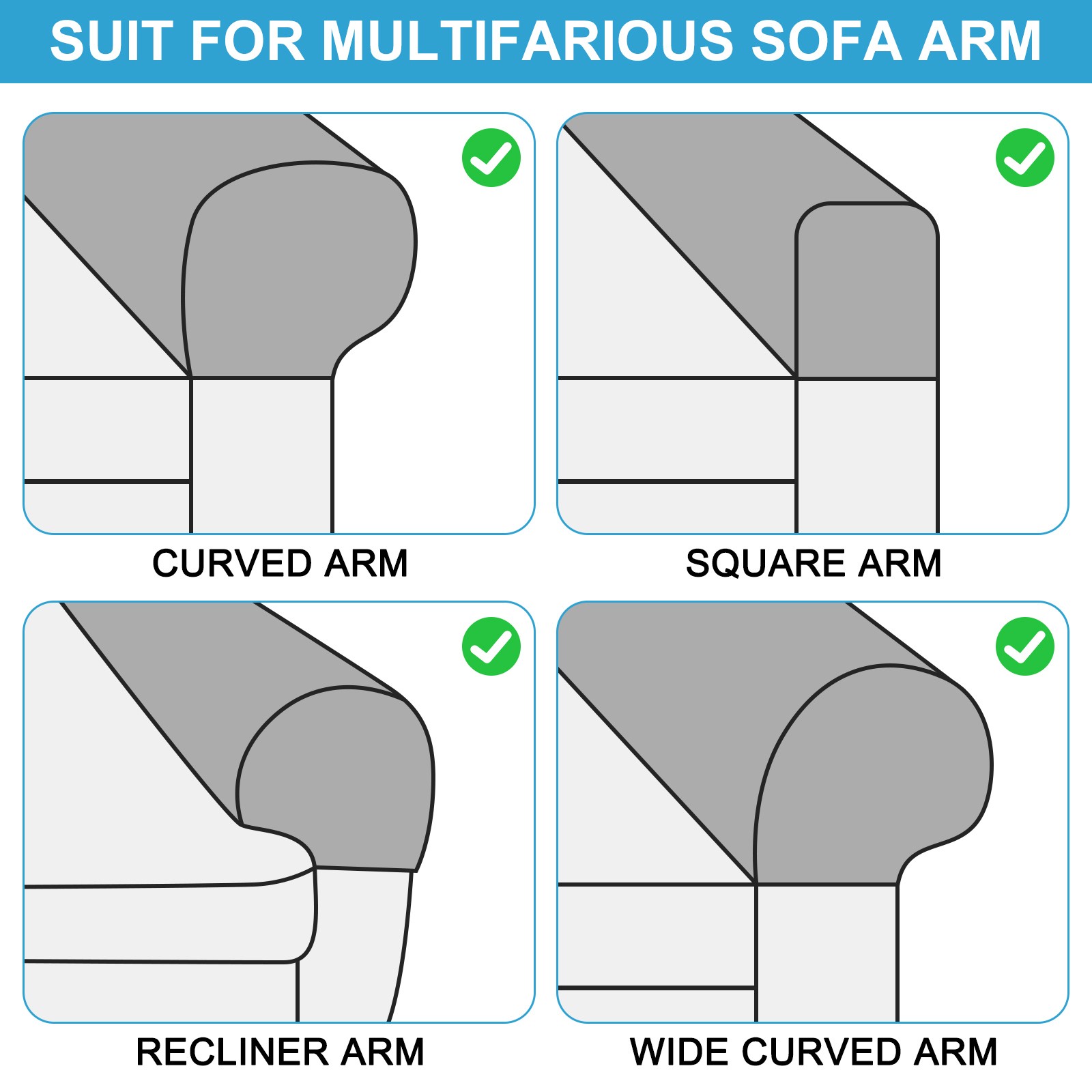 2Pcs Couch Arm Covers, Stretch Sofa Armrest Cover (19.6″- 21.6″, Pine Green)