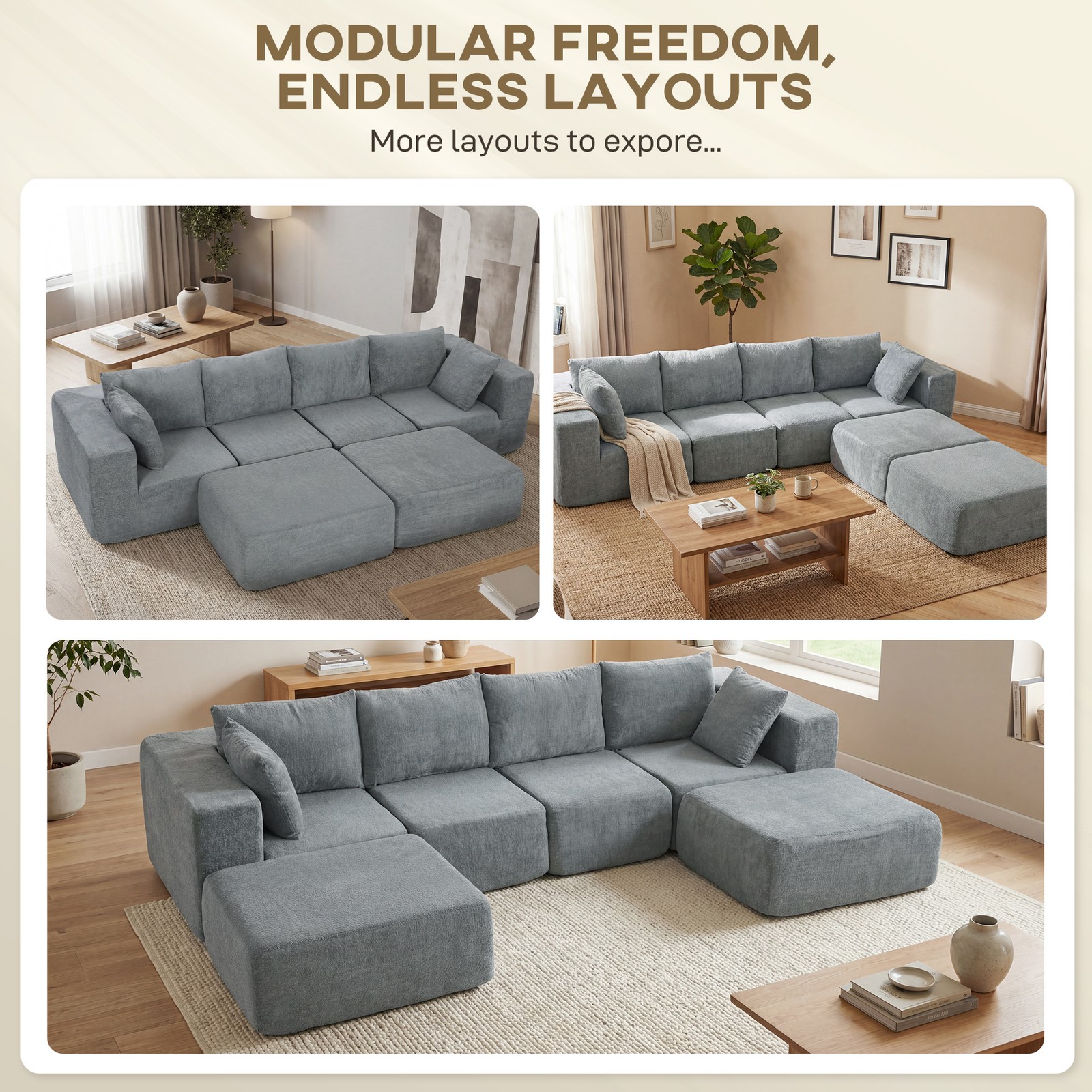 HOMCOM U-Shaped Sectional Sofa w/ 2 Ottomans, Refurbished
