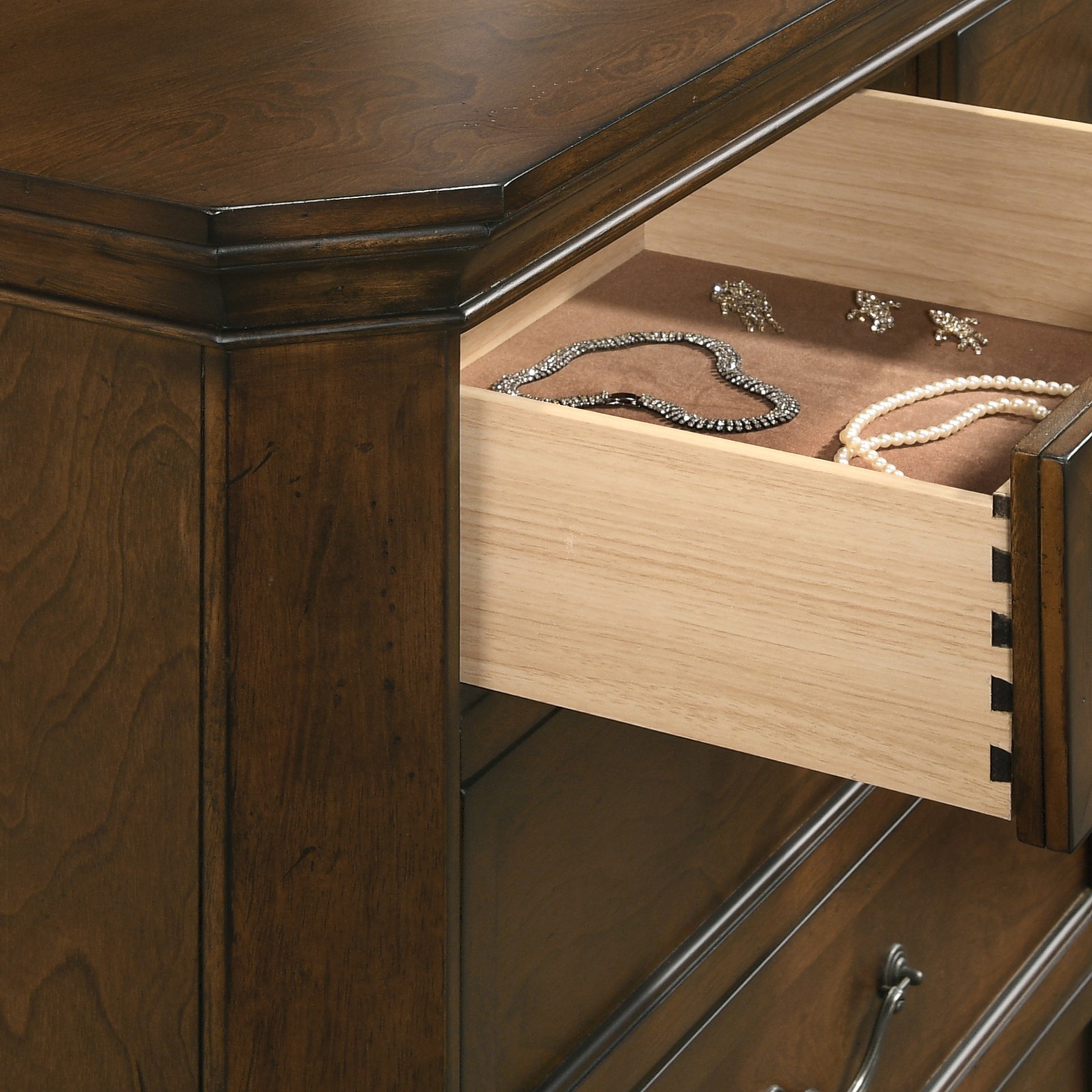 Traditional Wood 3-Drawer Nightstand, Antique Walnut/Brown
