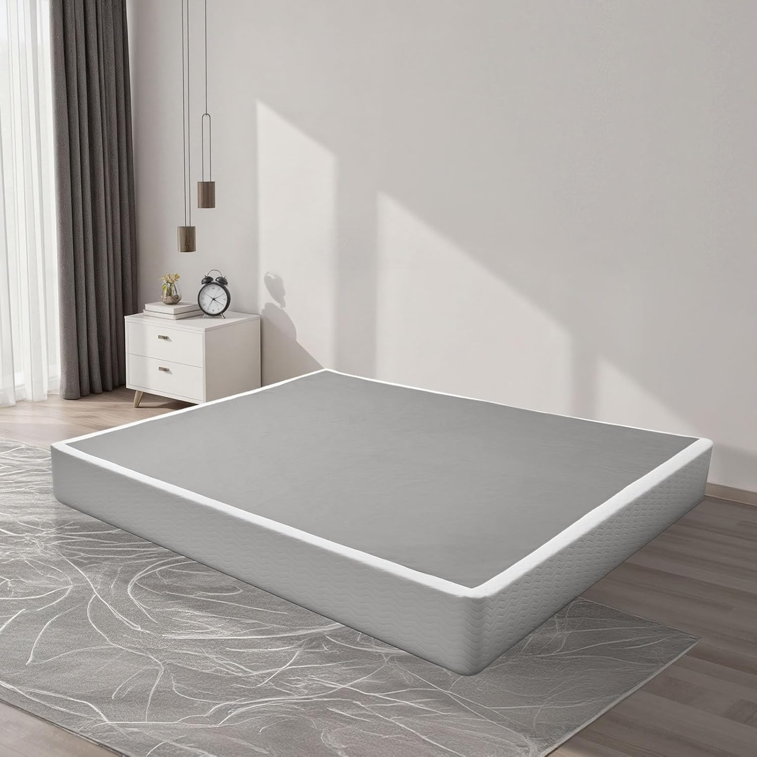 King Size Box Spring Bed Frame, Heavy Duty Metal, Washable Fabric, Easy Assembly