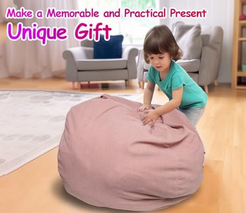 Stuffed Animal Bean Bag Storage Chair Cover for Kids Teens Adults Medium Pink