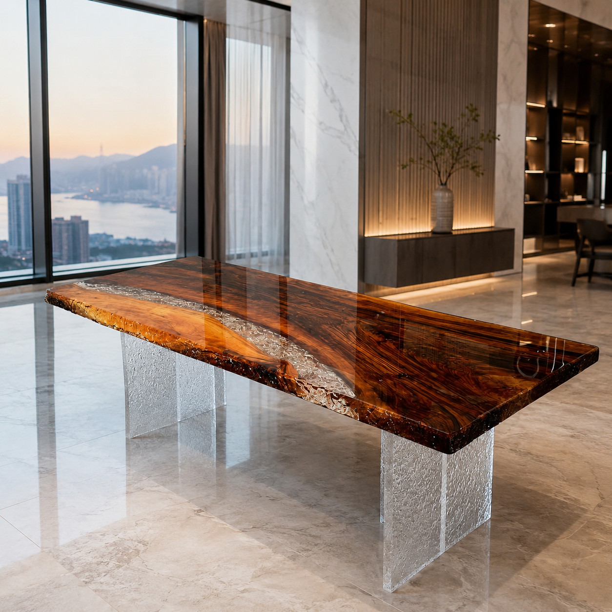 Epoxy Coffee Table | Blue Ocean Live Edge Wood Table | Custom Living Room Furnit
