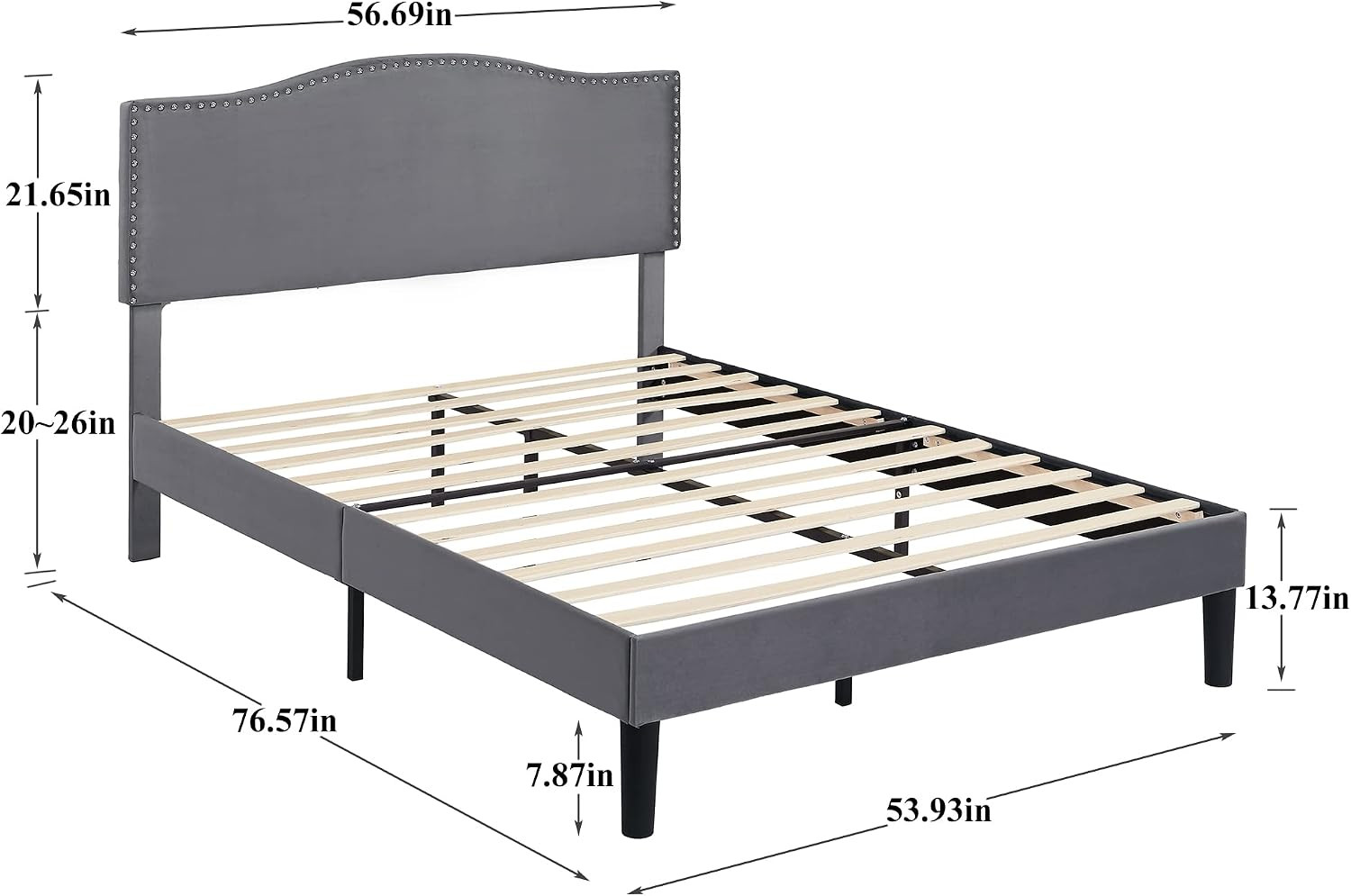 Adjustable Dark Grey Full Bed Frame with Heavy-Duty Support and Easy Assembly