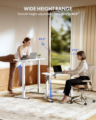Mobile Rolling Standing Desk 32″ Adjustable Height Sit Stand Gas Spring White