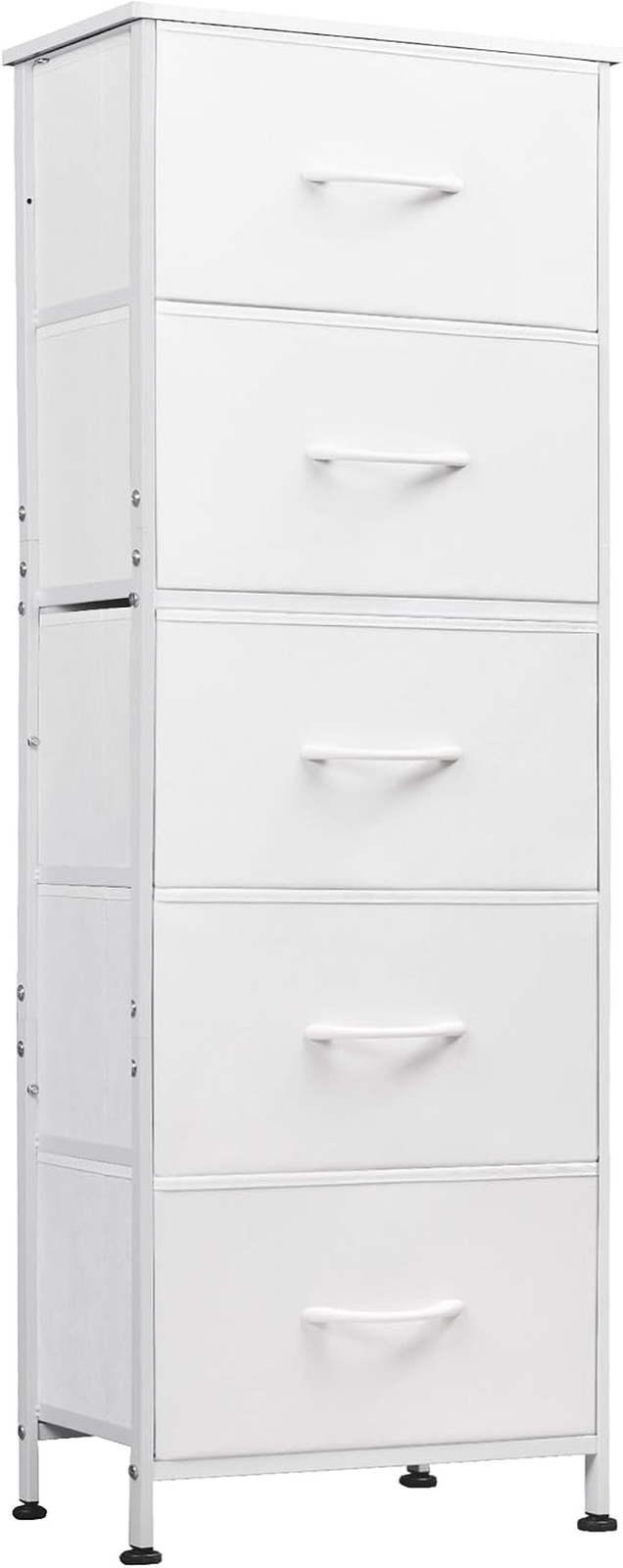 Tall Dresser for Bedroom, 5 Drawer Dresser, White | 5 Vertical Fabric Drawers, T