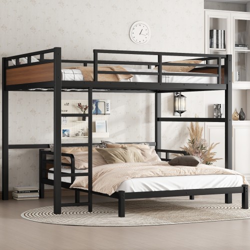 Queen over Queen Metal Bunk Bed,Separable Bed Frame w/Raised Security Fence