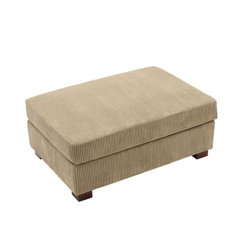41.5 In. Camel Corduroy Fabric Rectangle Ottoman with Wood Legs