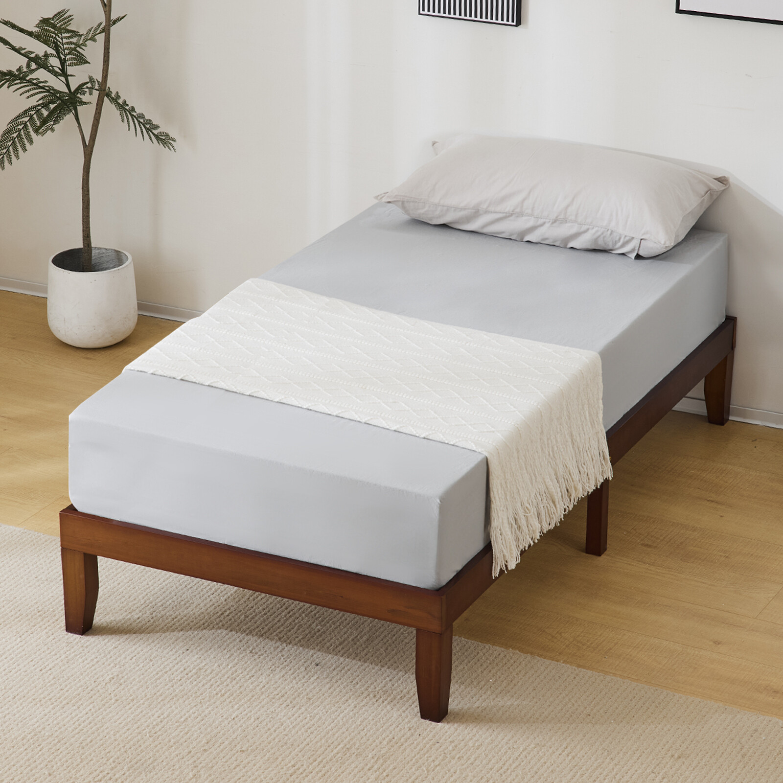 Twin Full Queen King Solid Wood Platform Bed Frame Strong Wood Slat Support