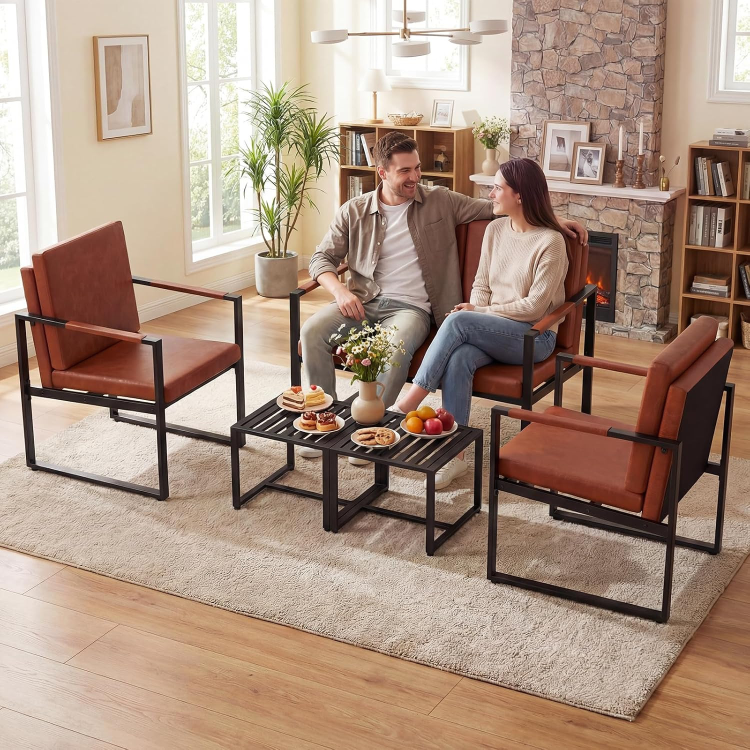 Stylish Brown Loveseat Sofa, 2-Seater with Metal Frame & Removable Cushions