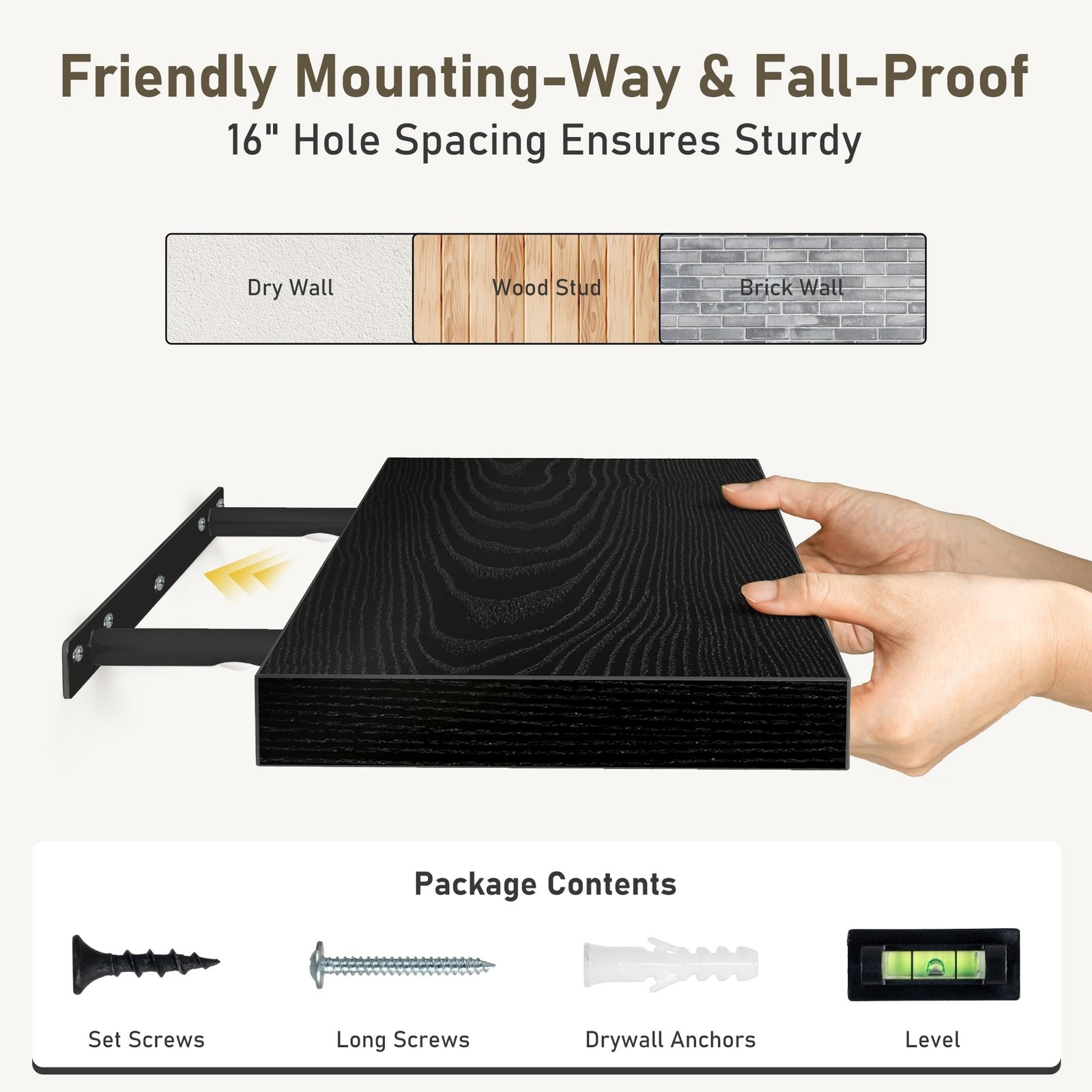 Fun Memories Black Floating Shelves Wall Shelf 48 Inch, 9.3 Inch Deep Floating