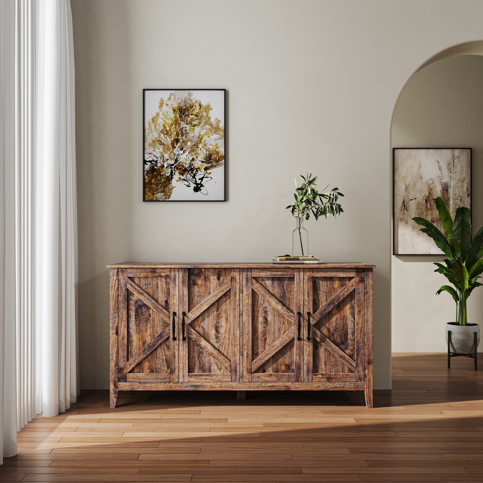 Freestanding Sideboard Cabinet 4 Doors 4 Shelves 59.06″ L Espresso