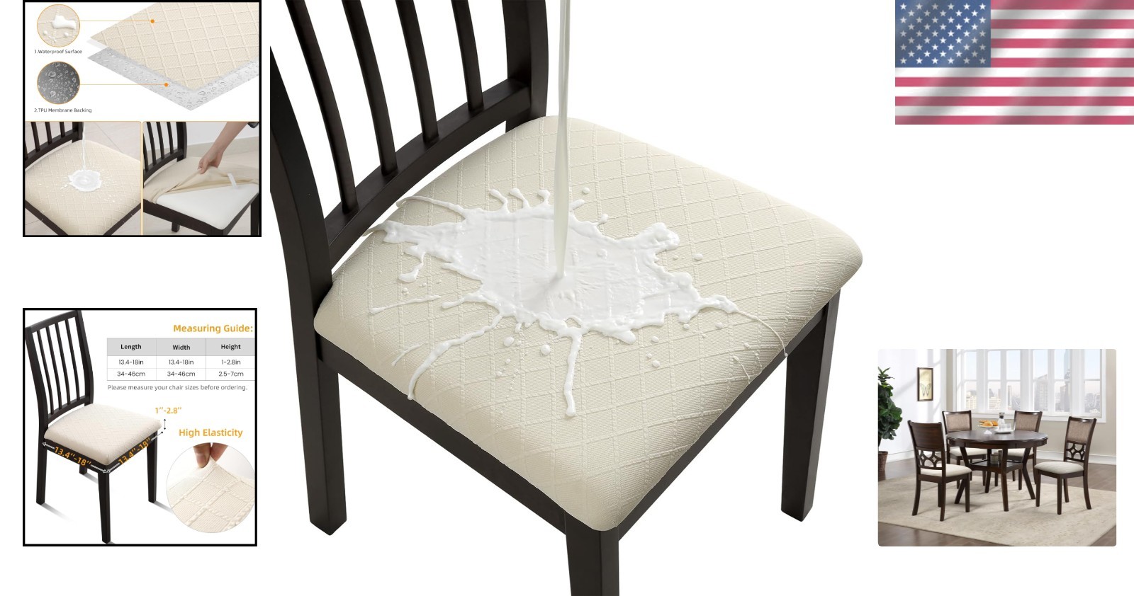 Waterproof Chair Cover for Dining Room Kitchen Set of 6 Beige Stretch Washable