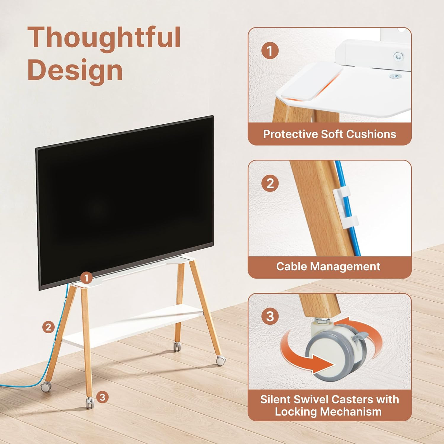 Rolling Easel TV Stand for 49–75 Inch Tvs, Mobile TV Cart with Lockable Wheels,