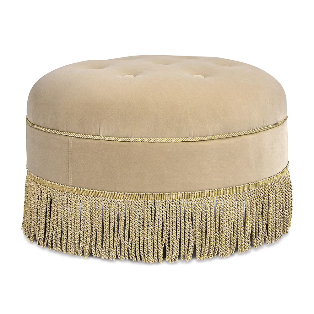 Yolanda 24″ Round Upholstered Accent Ottoman Fawn Brown Performance Velvet