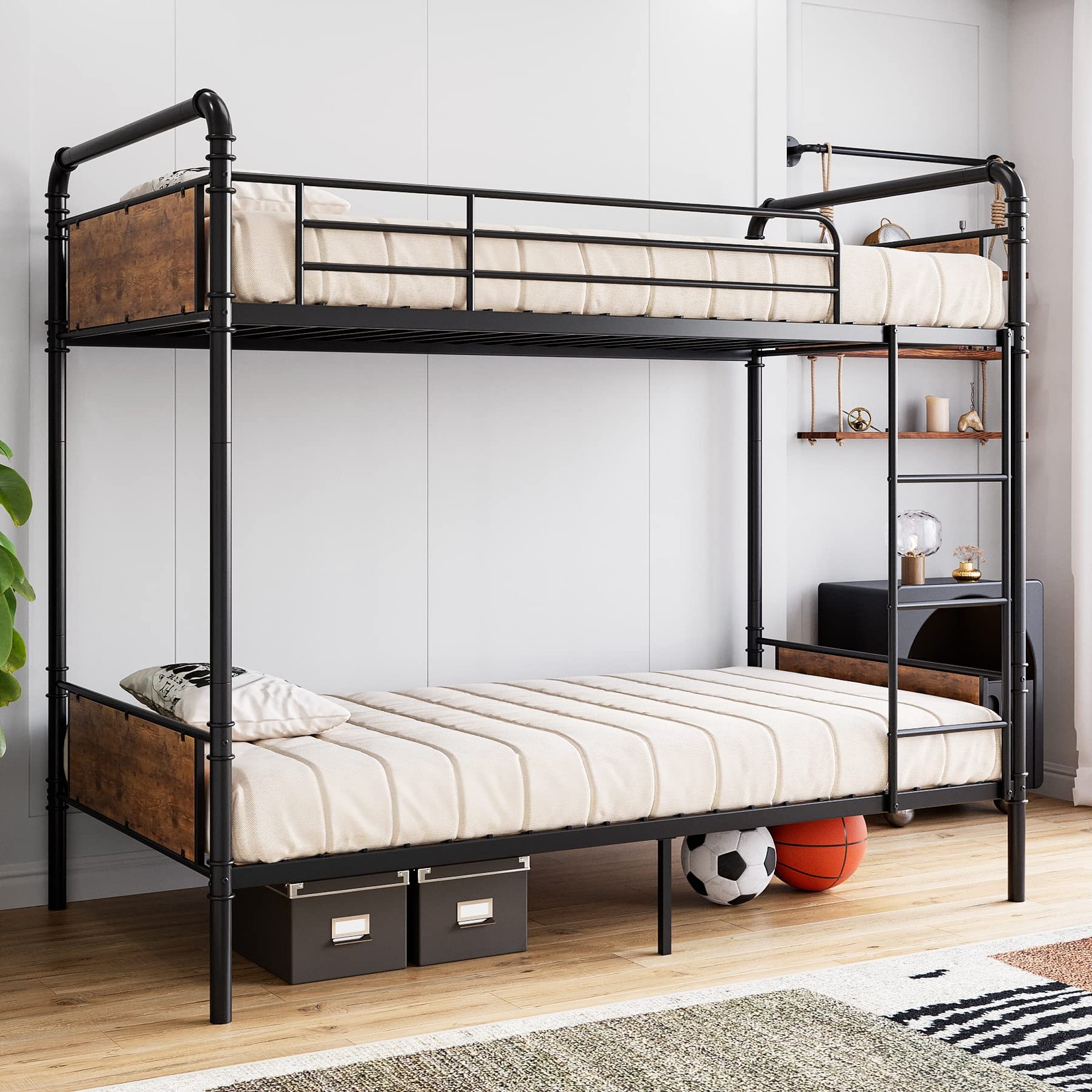 Twin Over Twin Metal Bunk Bed ,Heavy Duty Twin Bunk Bed Frame w/Ladders for Kids