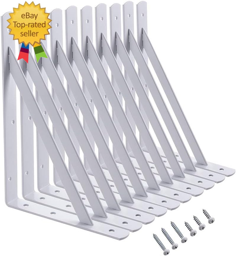 12 X 8 Inch Heavy Duty Shelf Brackets, Load Capacity: 600Lb, 10-Pack White Metal