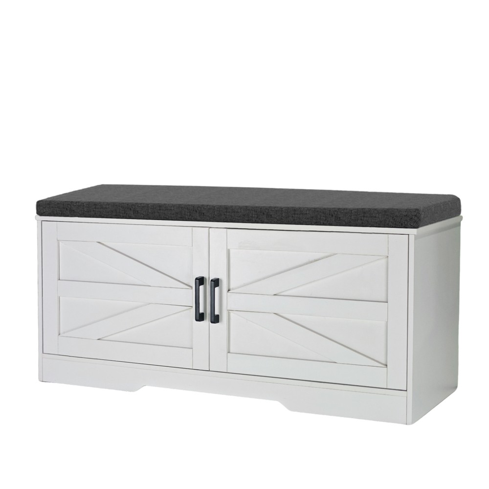 2-Tier Storage Bench, Farmhouse Shoe Bench with Padded Cushion Entryway Bench
