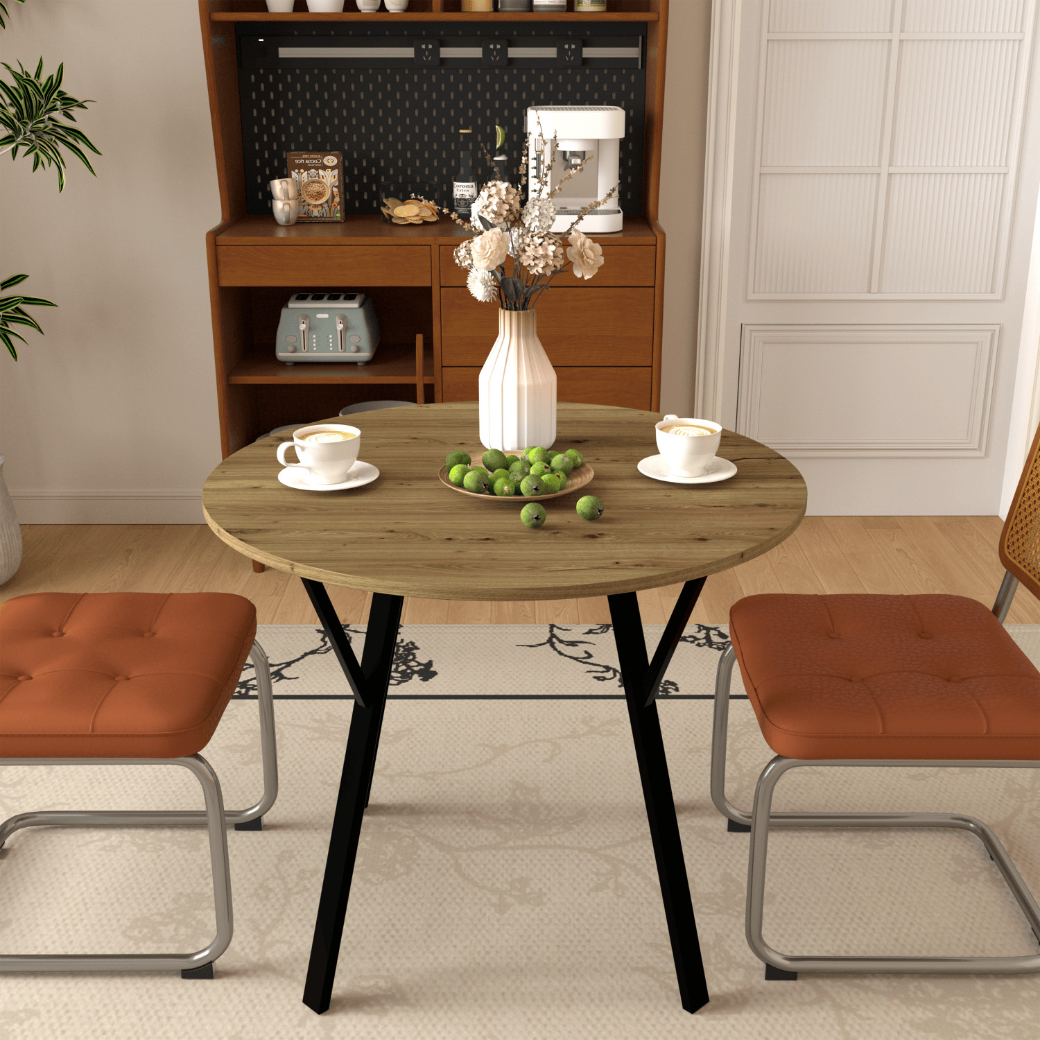 35.4″ Round Dining Table, Circle Kitchen Table with Metal Legs for 2-4 Person