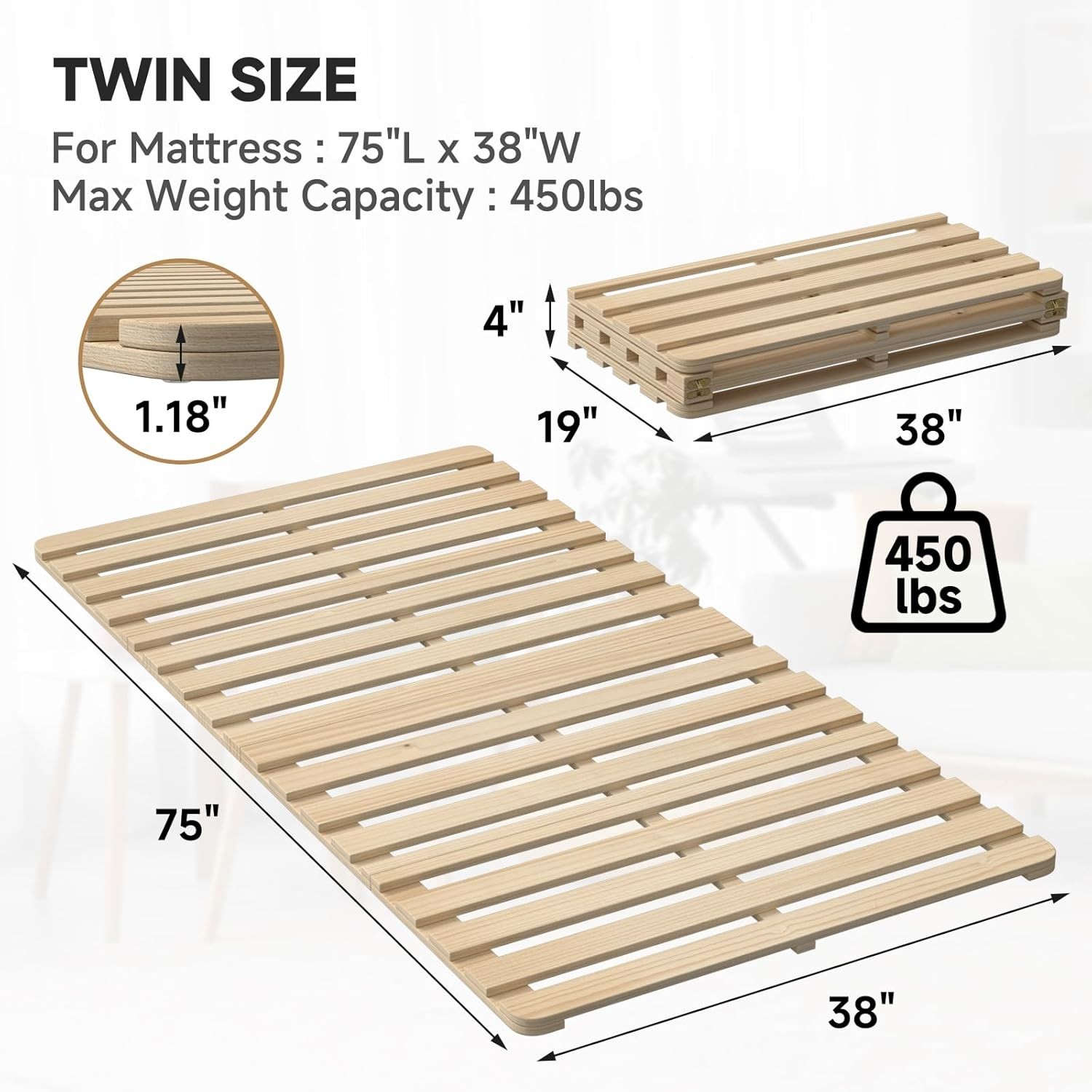 SLSY Fold Wooden Bed Slats Tatami Bed Frame Plate 2in1 Futon Care Twin FullQueen