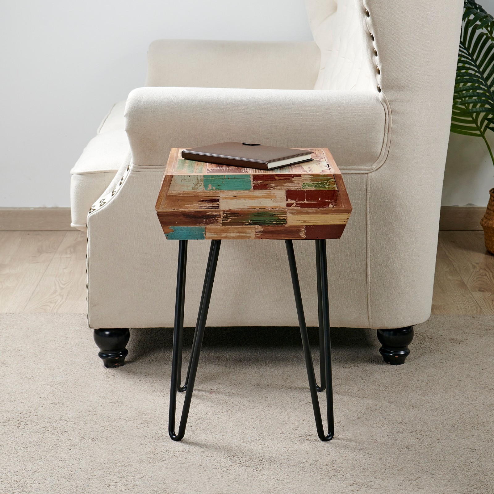 Greenage Side Table Solid Reclaimed Wood Accent Coffee End Table 3D Square