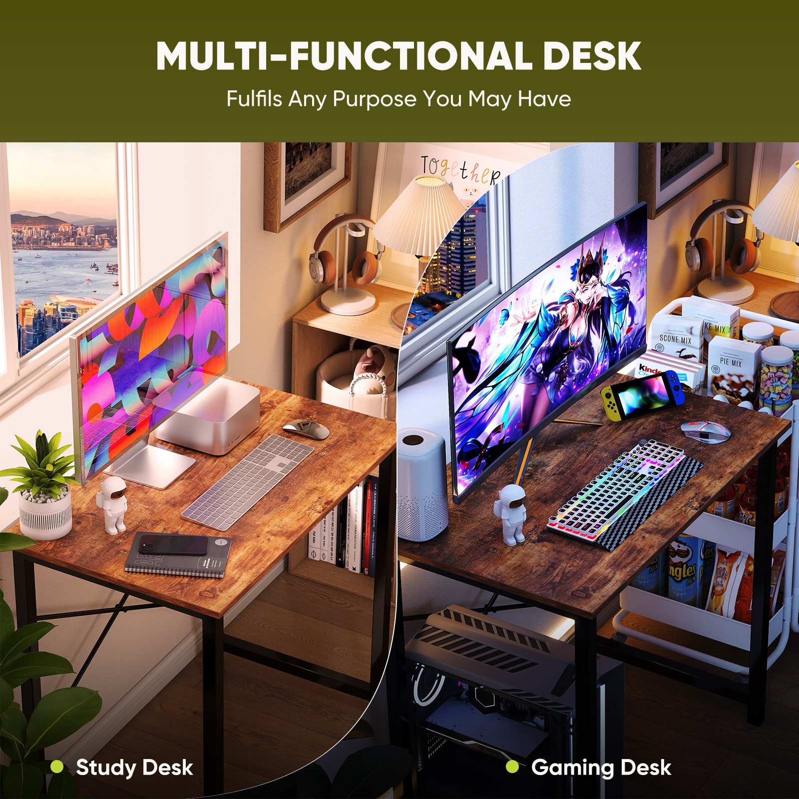 Laptop Computer Desk with Storage Bag＆Hook Home Office Desk Writing Table