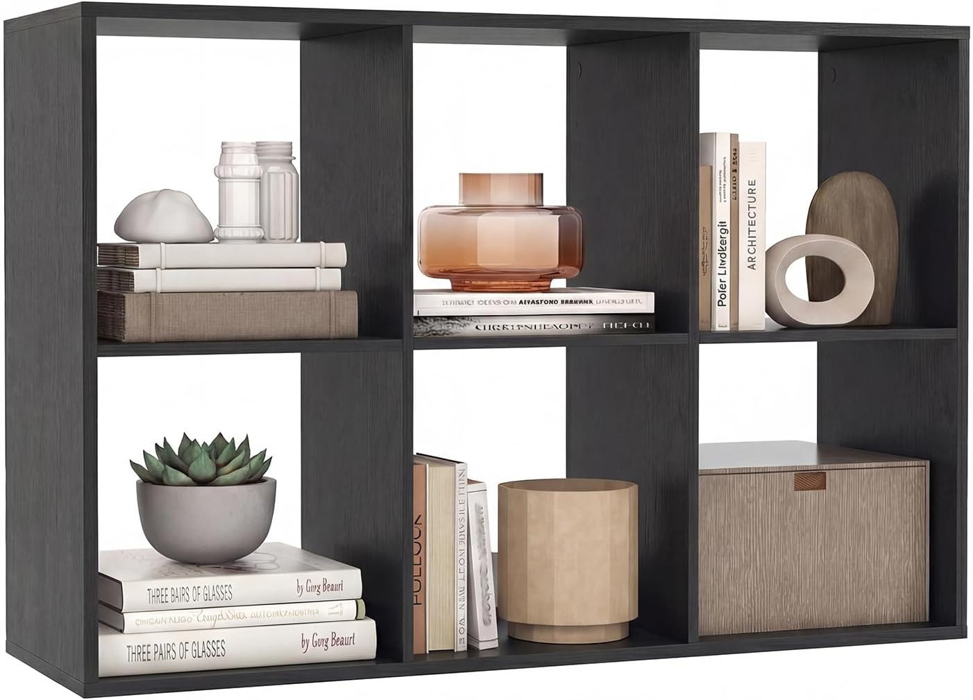 Stylish 6-Cube Bookcase with Back Guardrail & Anti-Tipping Kits for Storage