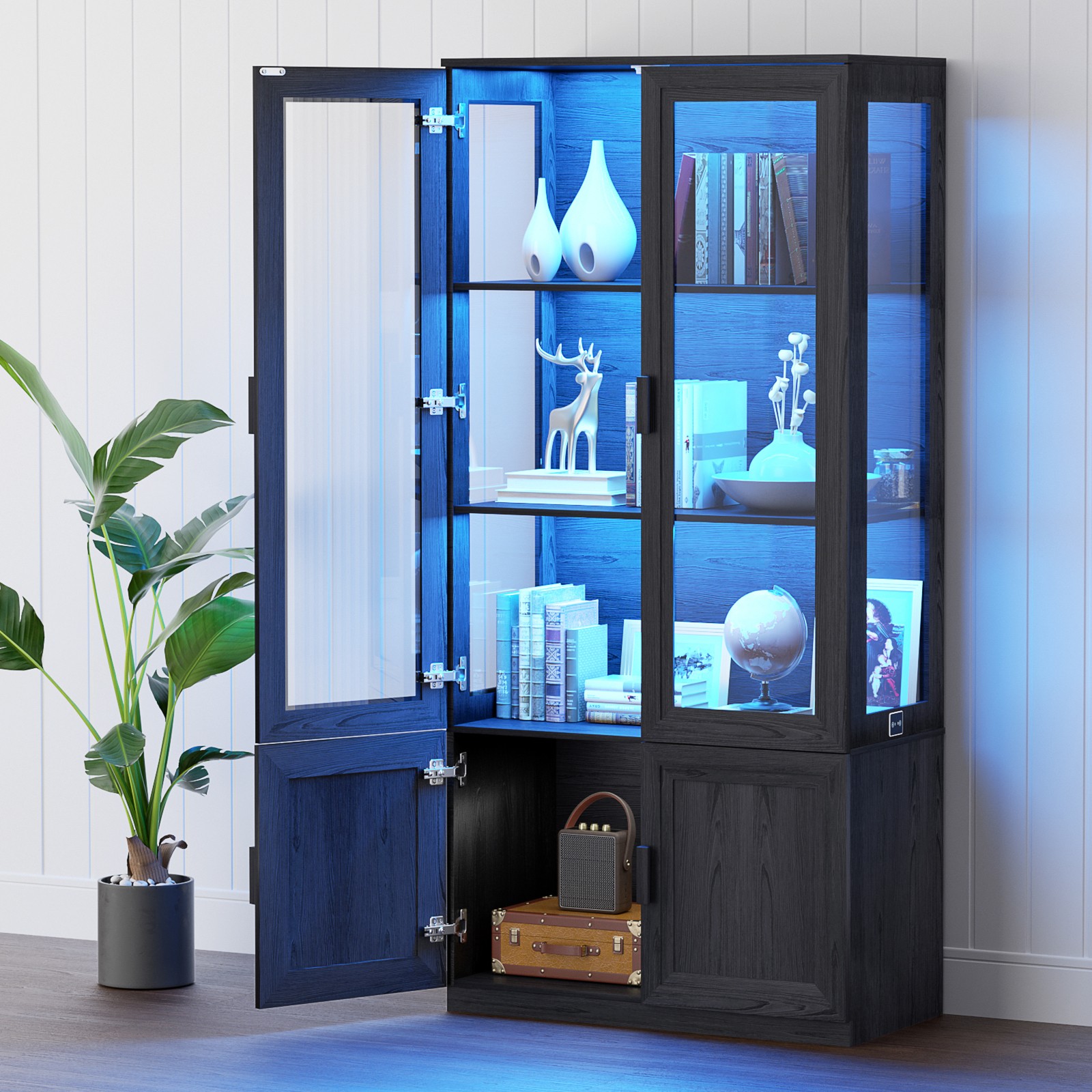 67″ Display Cabinet Case with 3-Color LED Ligths For Curio, Books, Collectibles